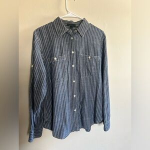 Lauren Ralph Lauren Denim Button Down Size Large Striped 100% Cotton